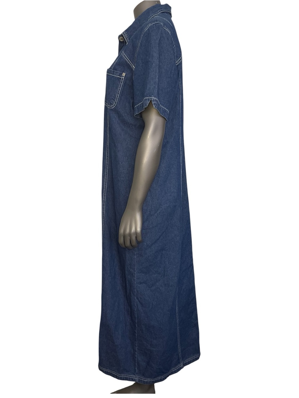 Ashley Stewart Dress 16W Dark Blue Denim Button-Front Maxi Shirt Short Slv - Picture 3 of 7